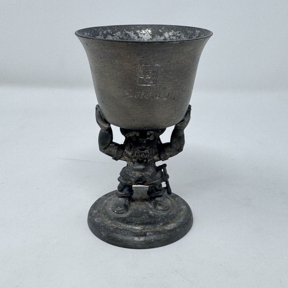Vintage Swedish Pewter Goblet Handmade Viking Warrior KTS Svenskt Tenn 4.25”